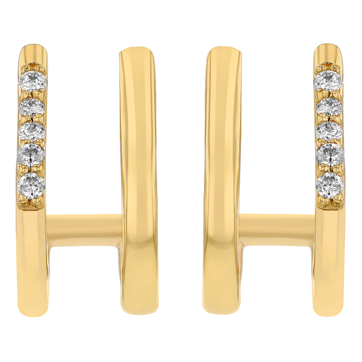 Diamond Double Huggie Hoop Earrings in Yellow Gold