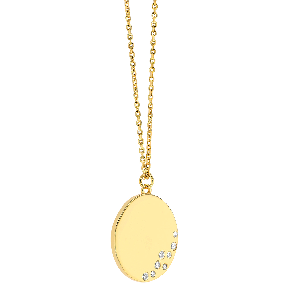 Flush Set Diamond Disc Pendant in Yellow Gold, 18