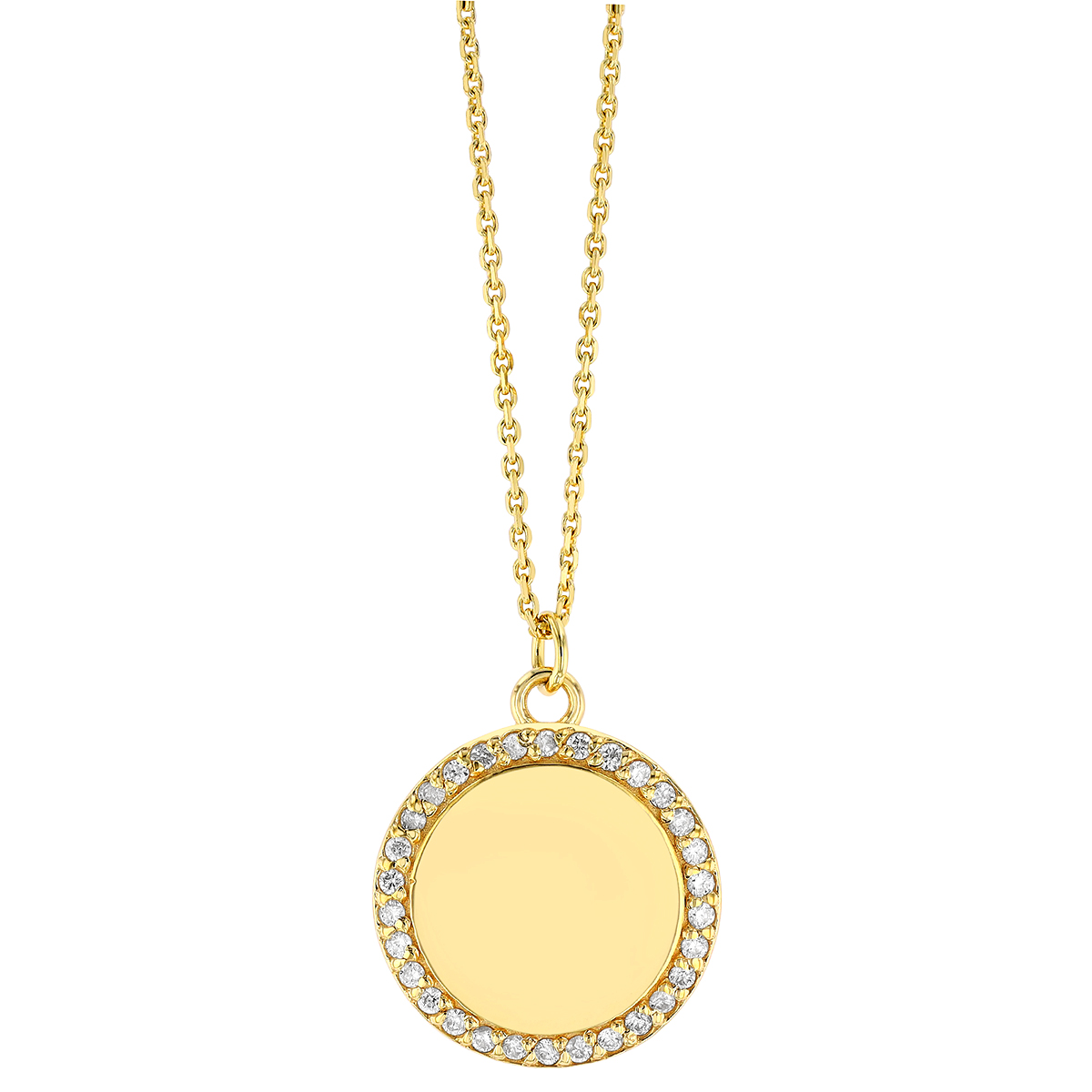 Diamond Halo & Yellow Gold Disc Pendant, 18