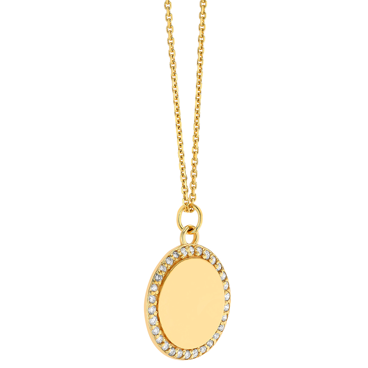 Diamond Halo & Yellow Gold Disc Pendant, 18