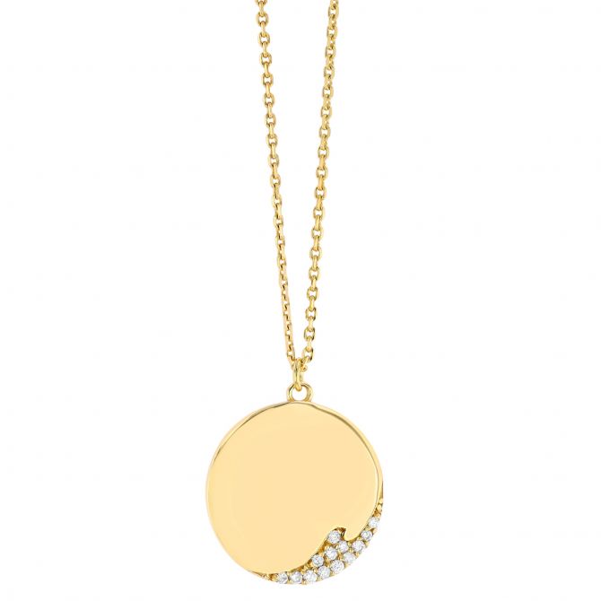 Diamond Pavé Wave Disc Pendant in Yellow Gold, 18"