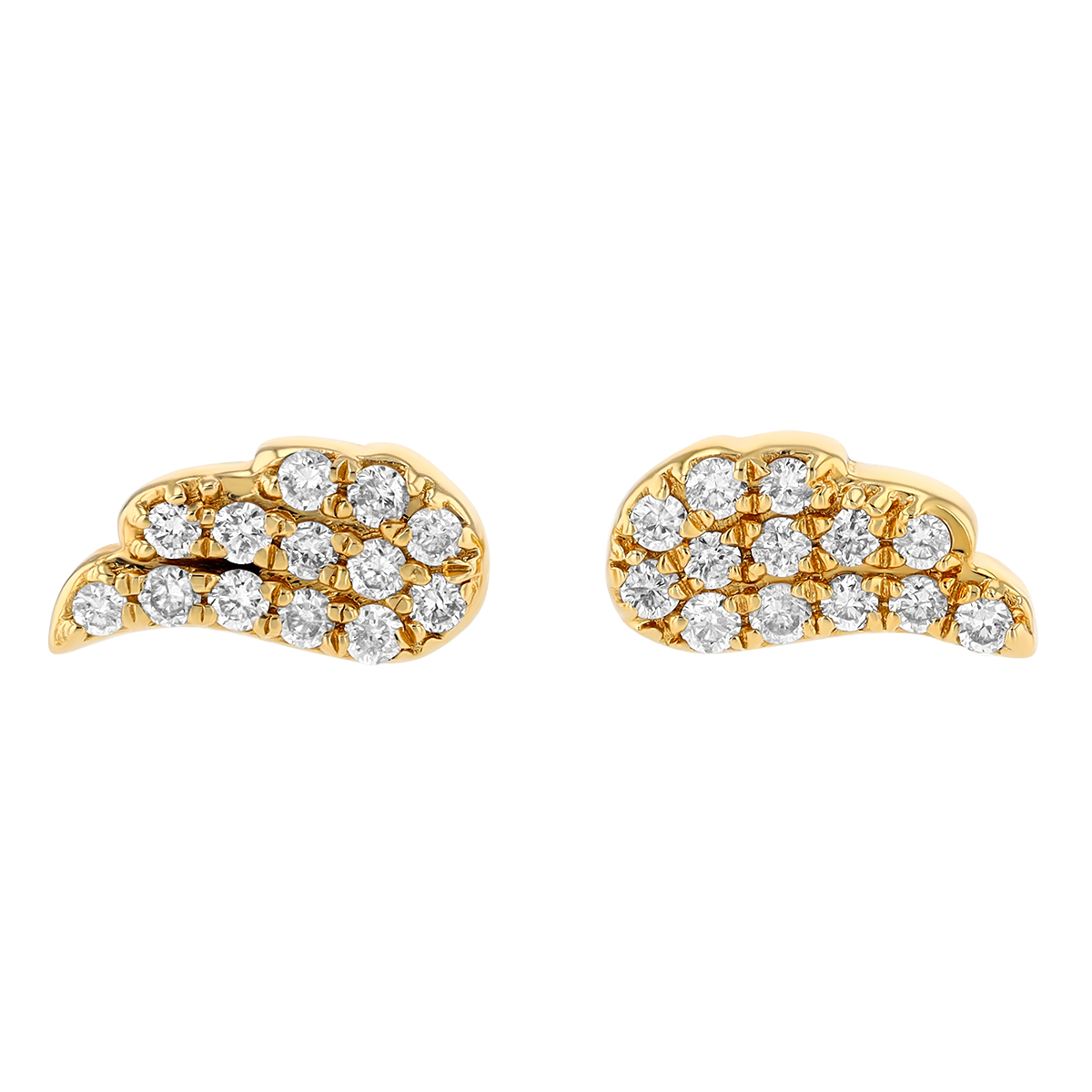 Diamond Pavé Dainty Wing Stud Earrings in Yellow Gold