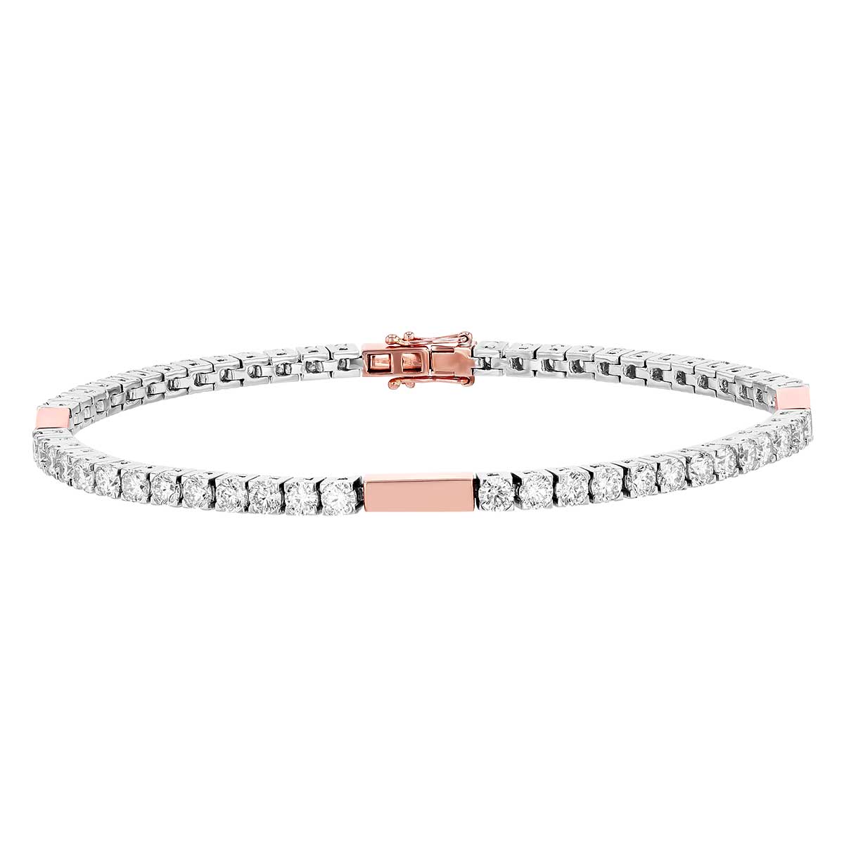 Round Diamond & Rose Gold Bar Tennis Bracelet in Two Tone, 7