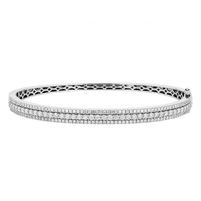 Diamond 3 Row Bangle Bracelet in White Gold