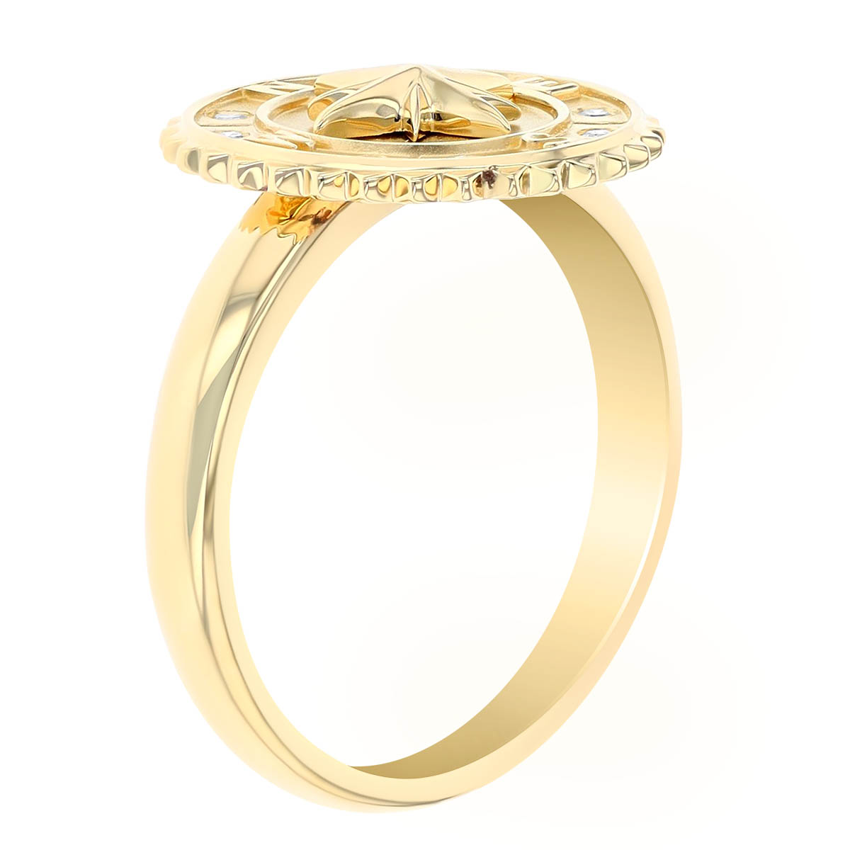 Yellow Gold Compass Ring with Diamond Accents