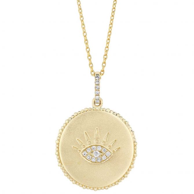 Diamond Pavé Eye Medallion Pendant in Yellow Gold, 16"