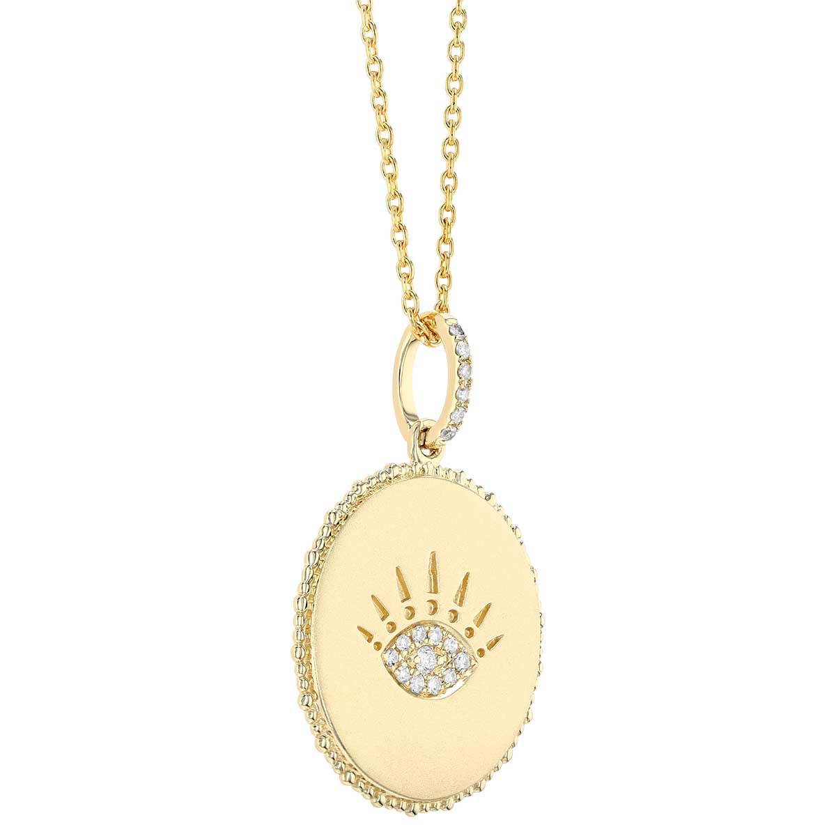 Diamond Pavé Eye Medallion Pendant in Yellow Gold, 16