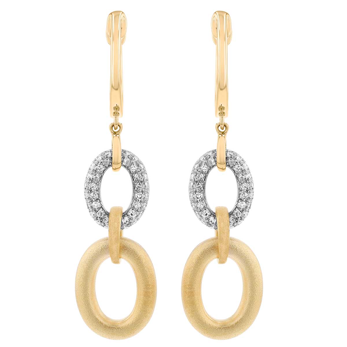 Diamond Pavé & Yellow Double Oval Dangle Hoop Earrings in Two Tone