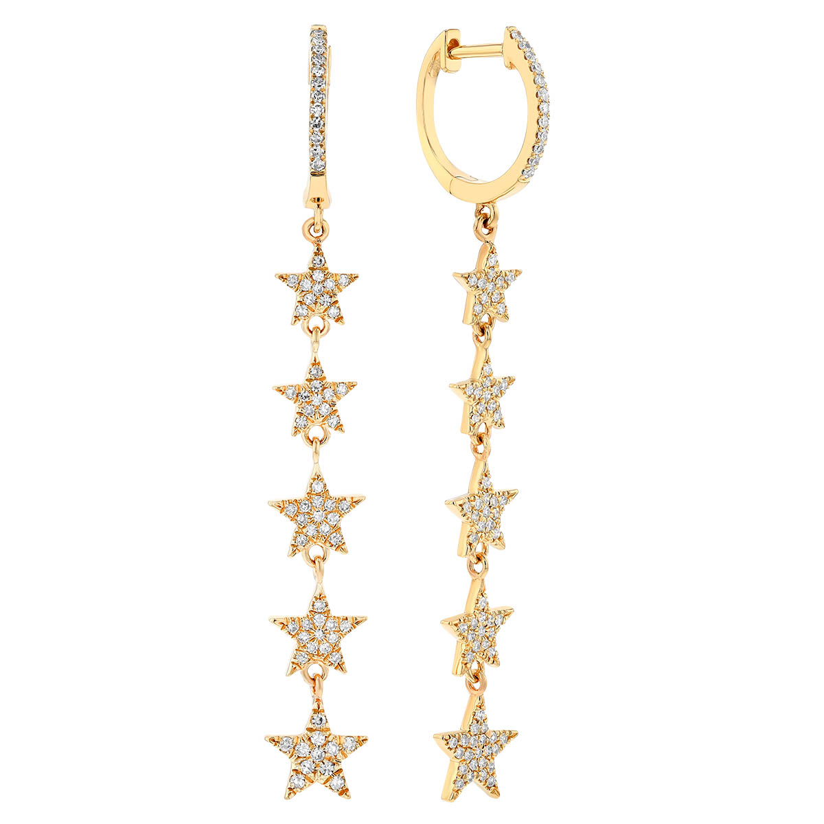 Diamond Pavé 5 Star Dangle Hoop Earrings in Yellow Gold