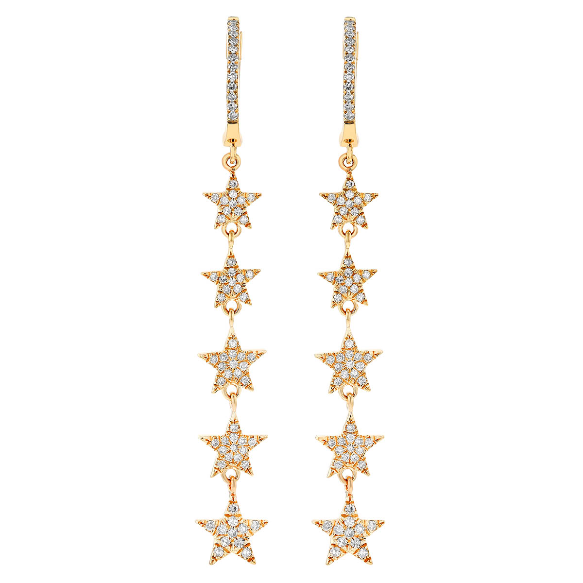 Diamond Pavé 5 Star Dangle Hoop Earrings in Yellow Gold