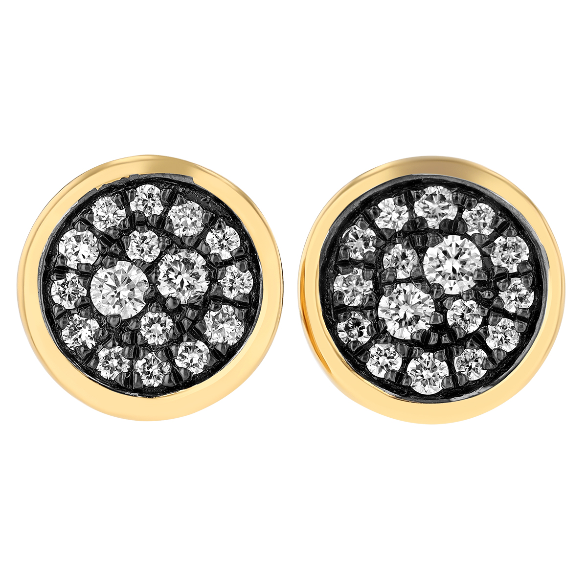 Diamond Pavé Circle Stud Earrings in Black Rhodium & Yellow Gold