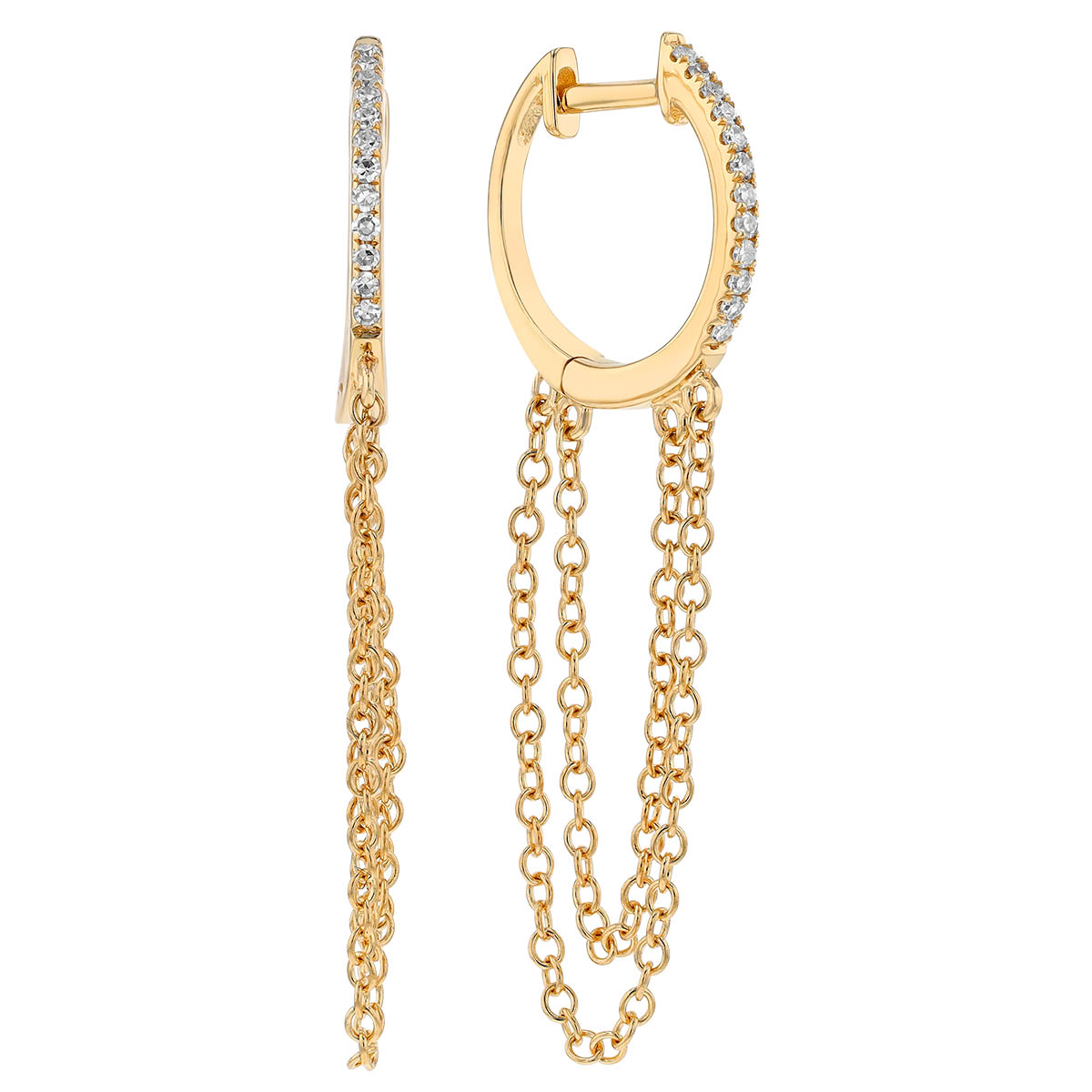 Diamond & Cable Chain Dangle Hoop Earrings in Yellow Gold