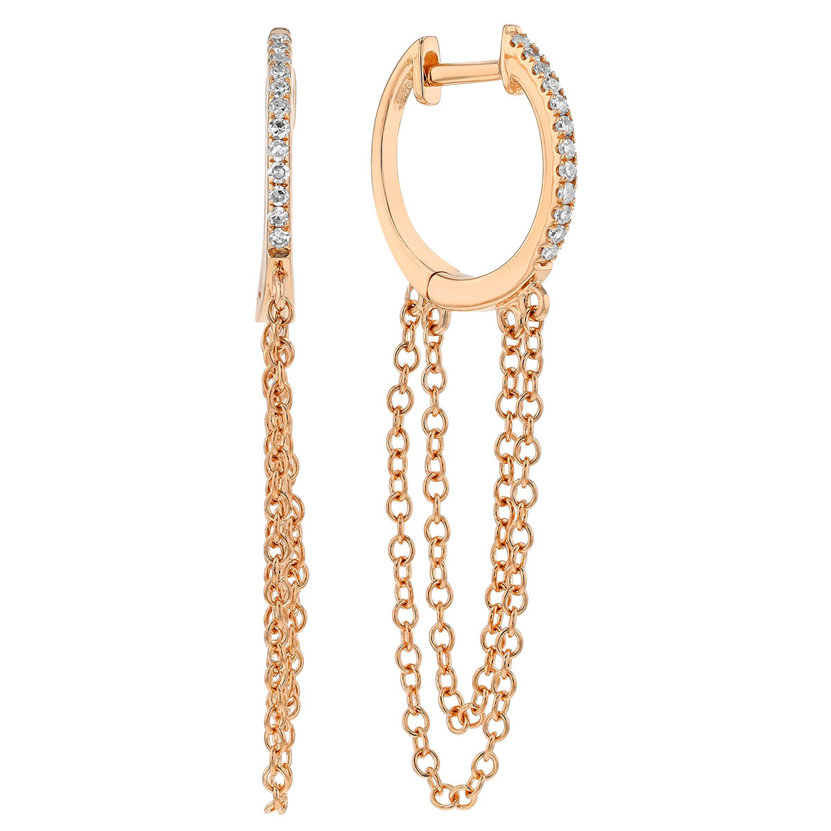 Diamond & Cable Chain Dangle Hoop Earrings in Rose Gold