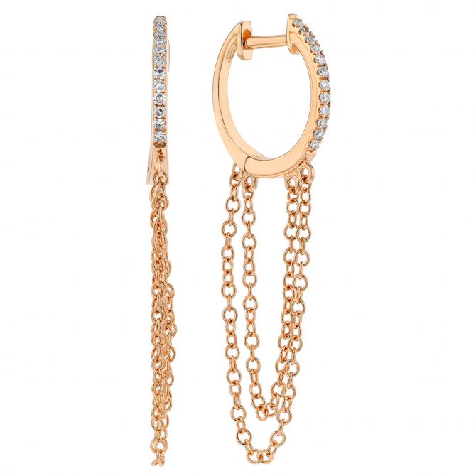 Diamond & Cable Chain Dangle Hoop Earrings in Rose Gold