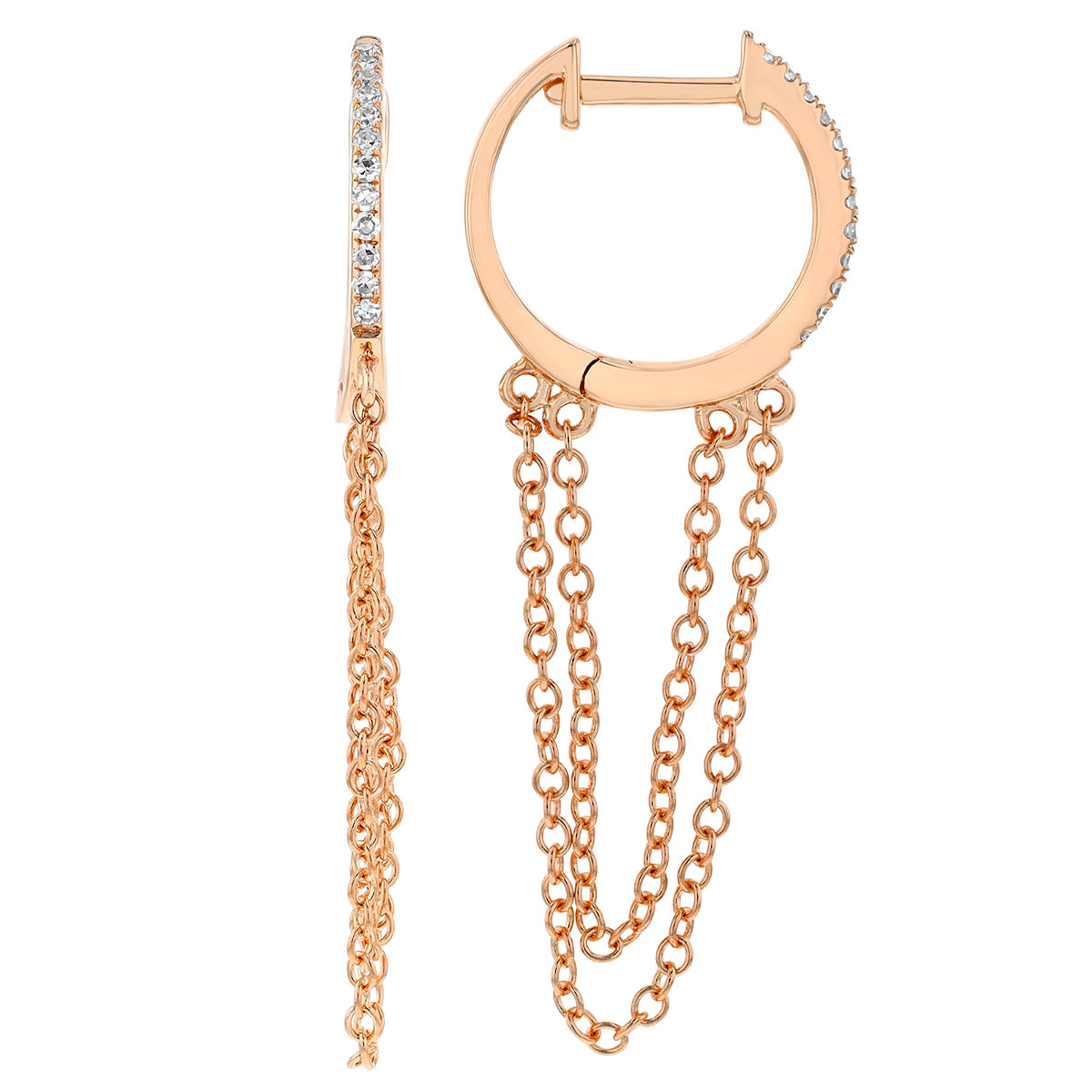 Diamond & Cable Chain Dangle Hoop Earrings in Rose Gold