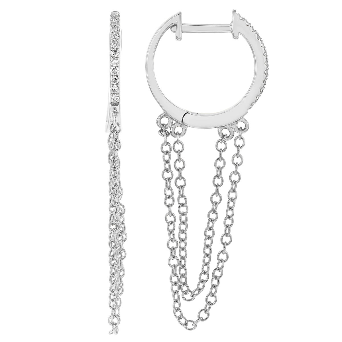 Diamond & Cable Chain Dangle Hoop Earrings in White Gold