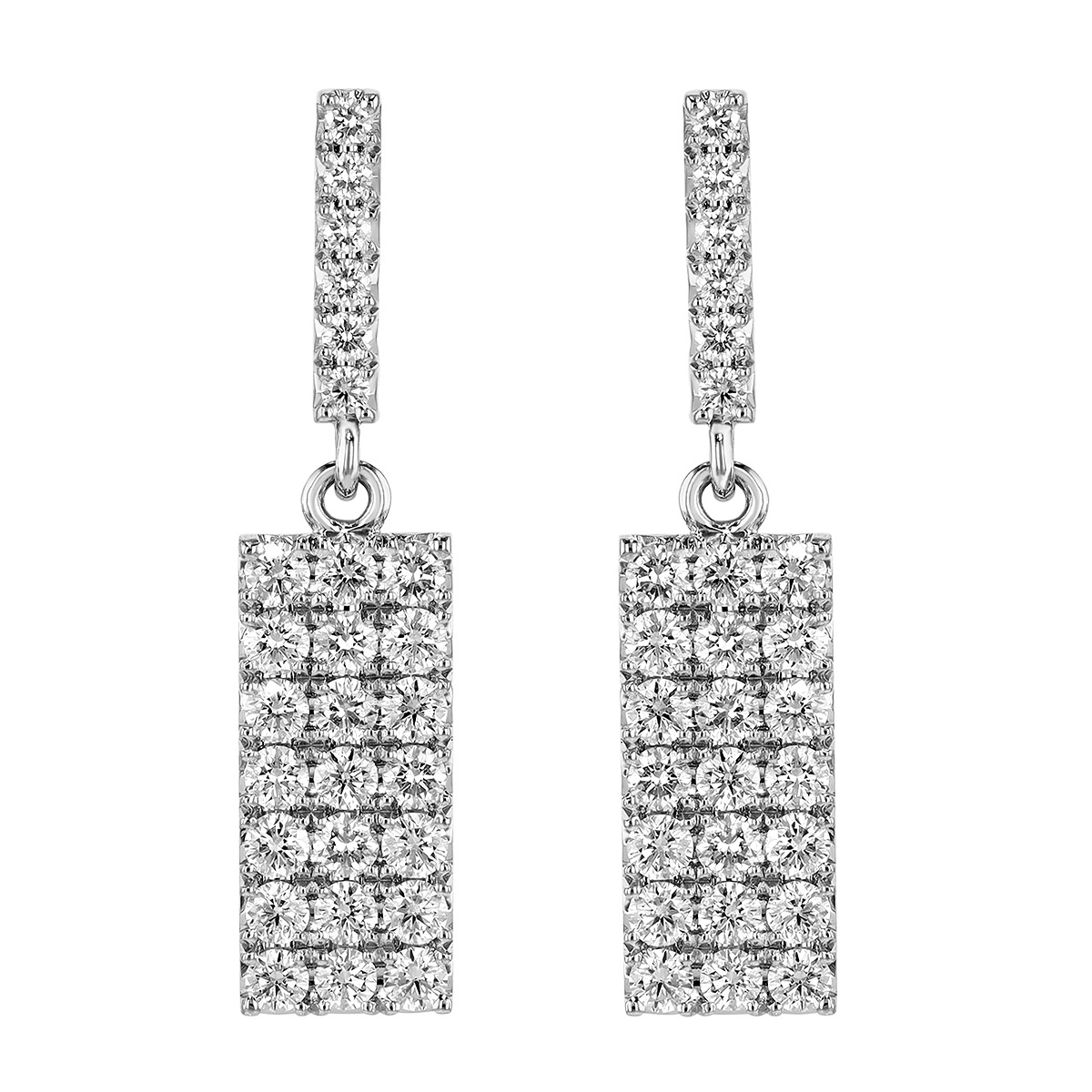 Diamond Pavé Rectangle Dangle Earrings in White Gold