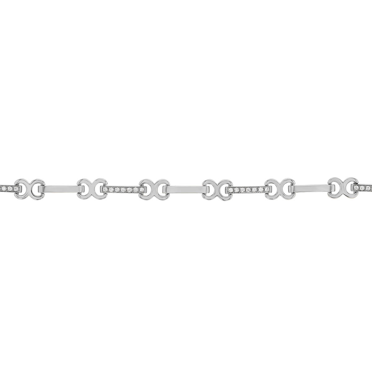 White Gold Rectangle & Circle Link Bracelet with Diamonds, 6.25