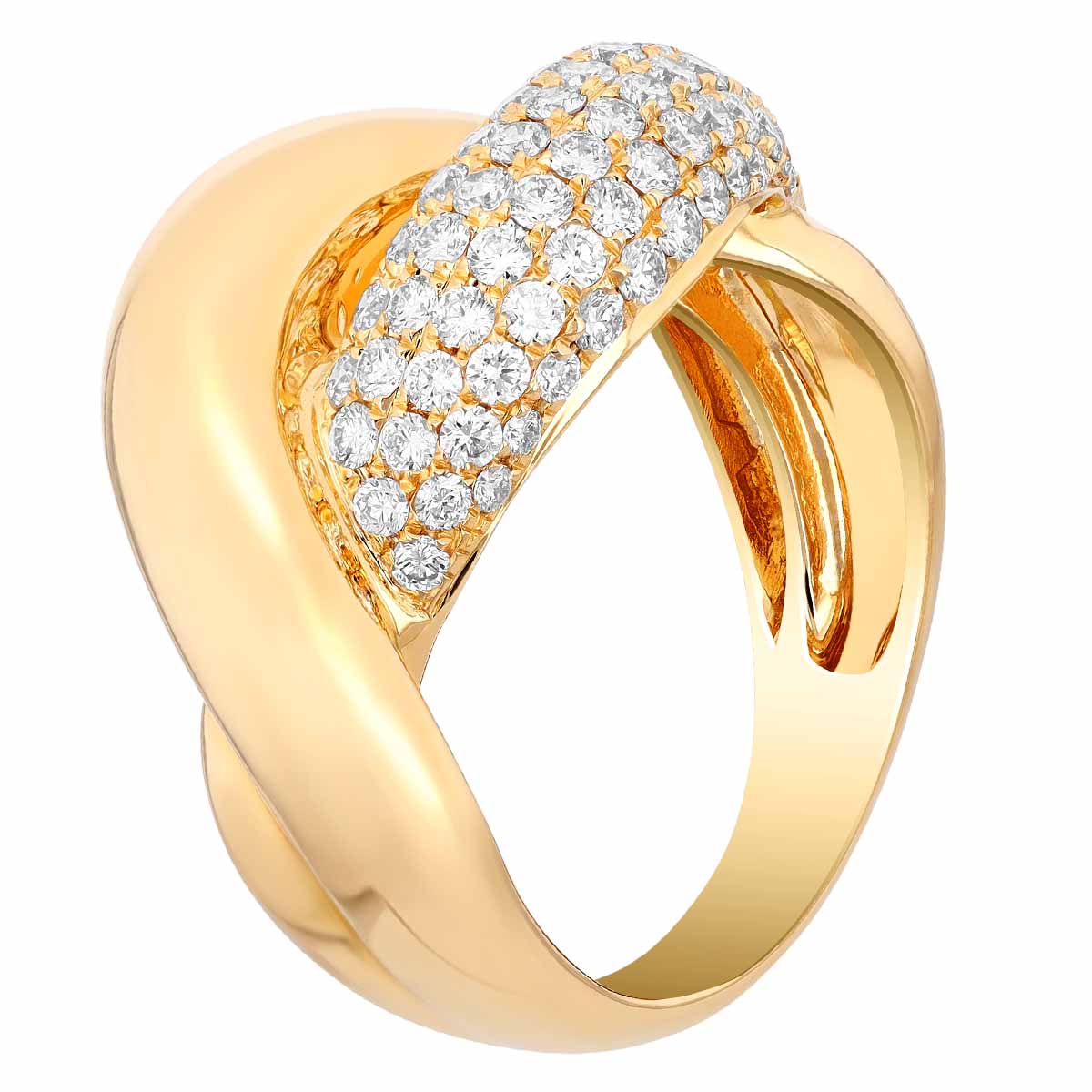 Diamond Pave Crossover Ring in Yellow Gold