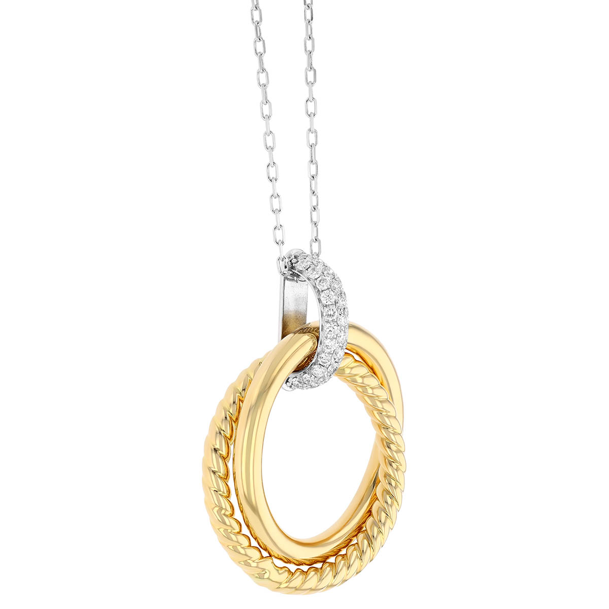 Interlocking Circle Pendant with Diamond Pave Bail in Two Tone, 18