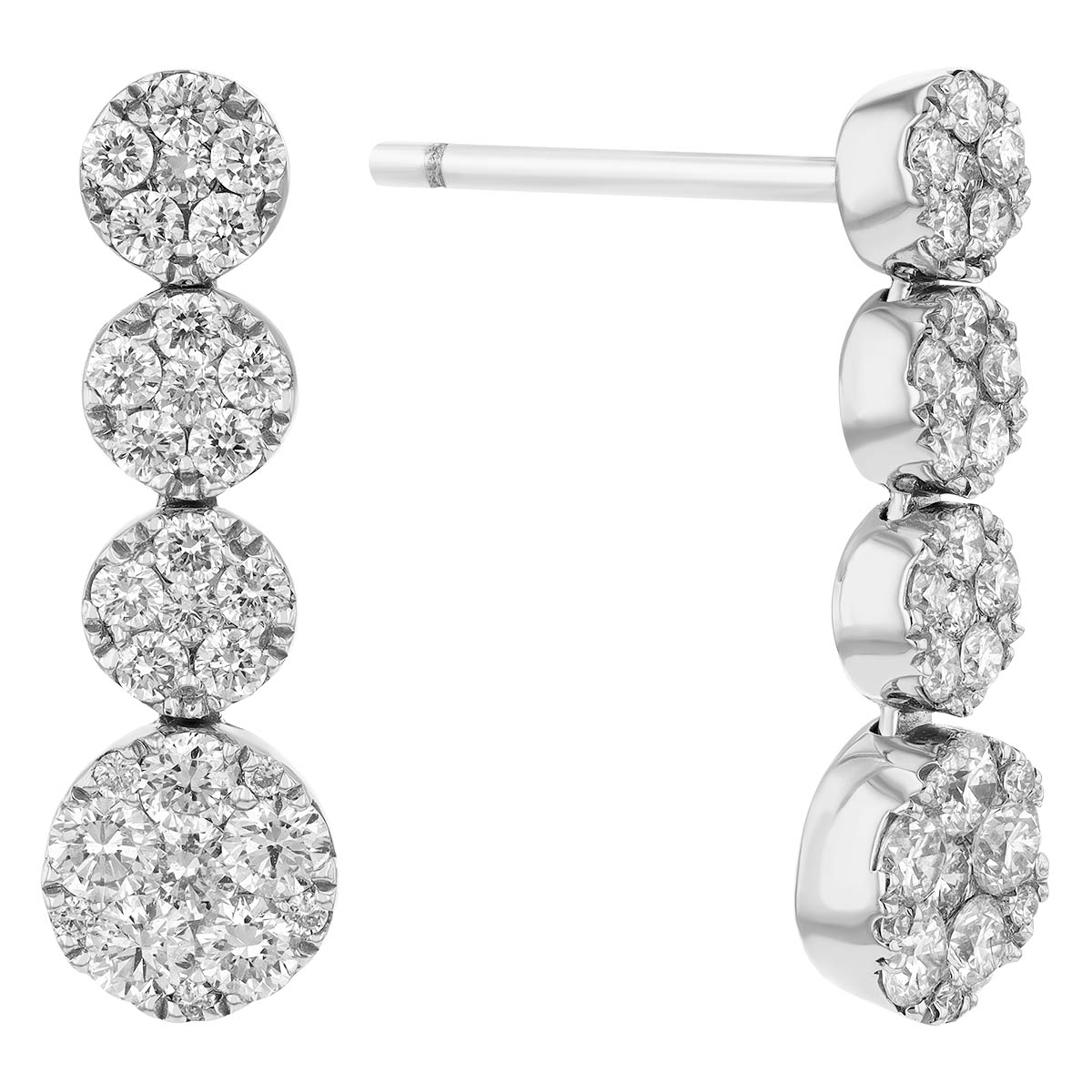 Diamond Pave Circle Drop Earrings in White Gold