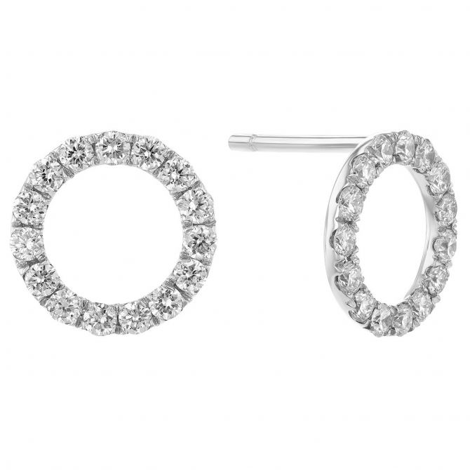 Diamond Open Circle Stud Earrings in White Gold