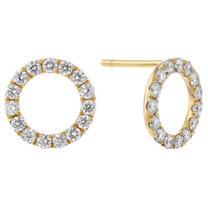 Diamond Open Circle Stud Earrings in Yellow Gold