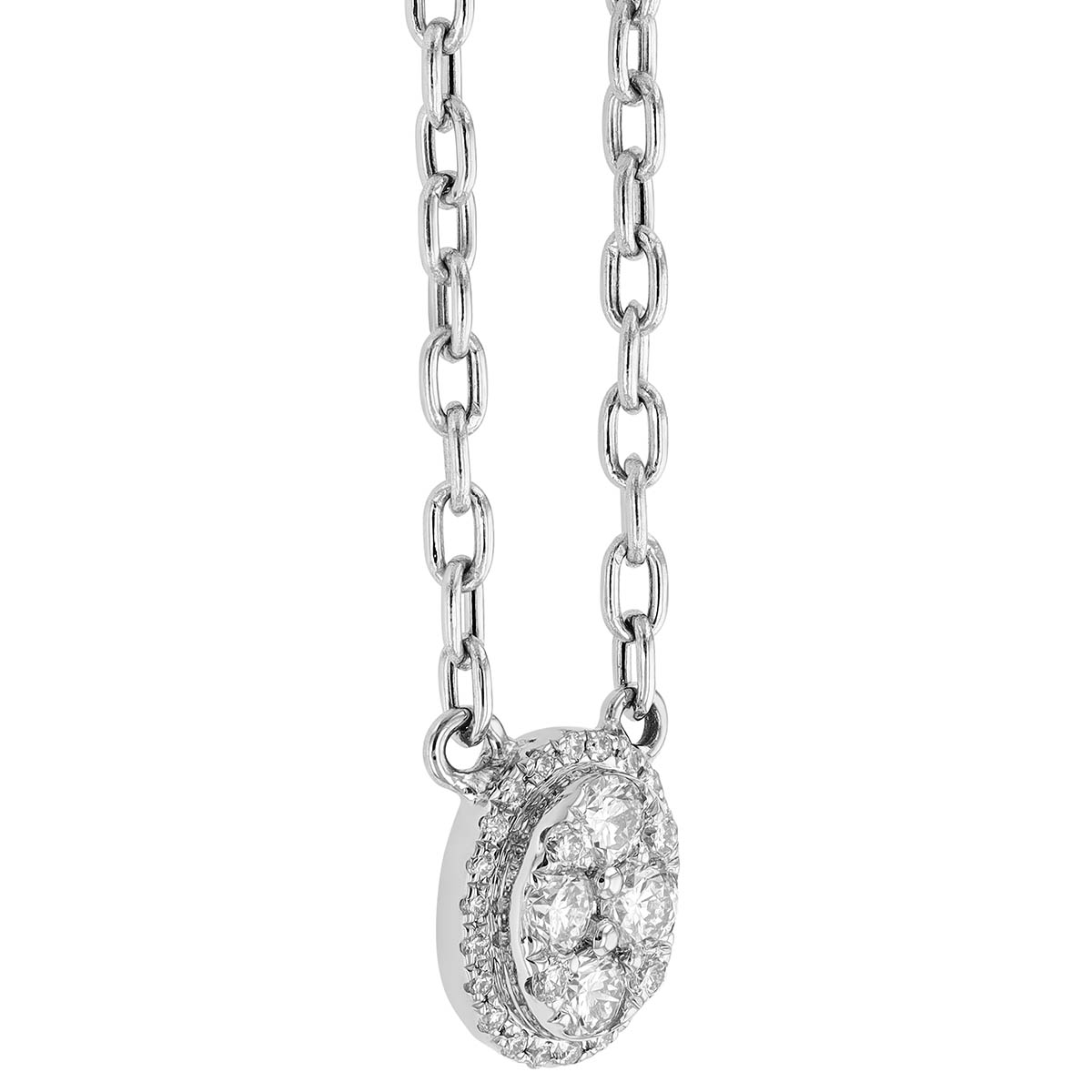 Diamond Oval Cluster & Halo Pendant in White Gold, 17