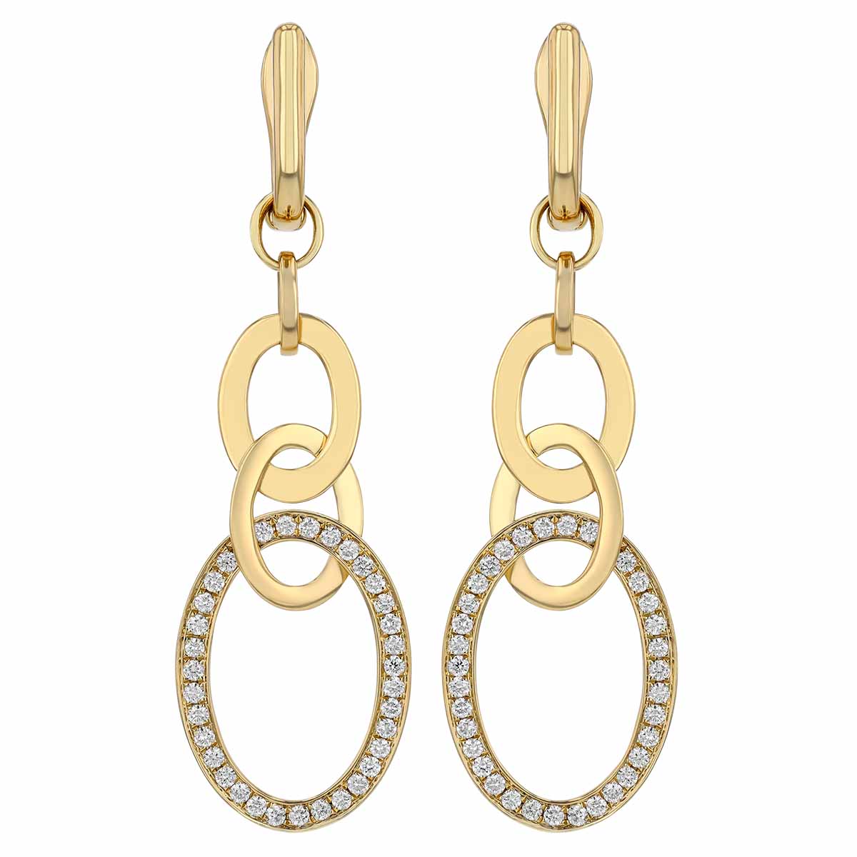 Diamond Open Oval Triple Dangle Hoop Earrings in Yellow Gold