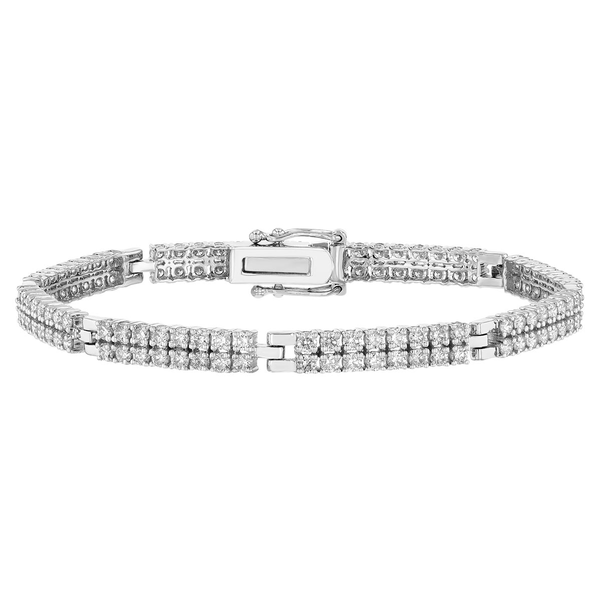 Diamond Double Row Rectangle Link Bracelet in White Gold, 6.25