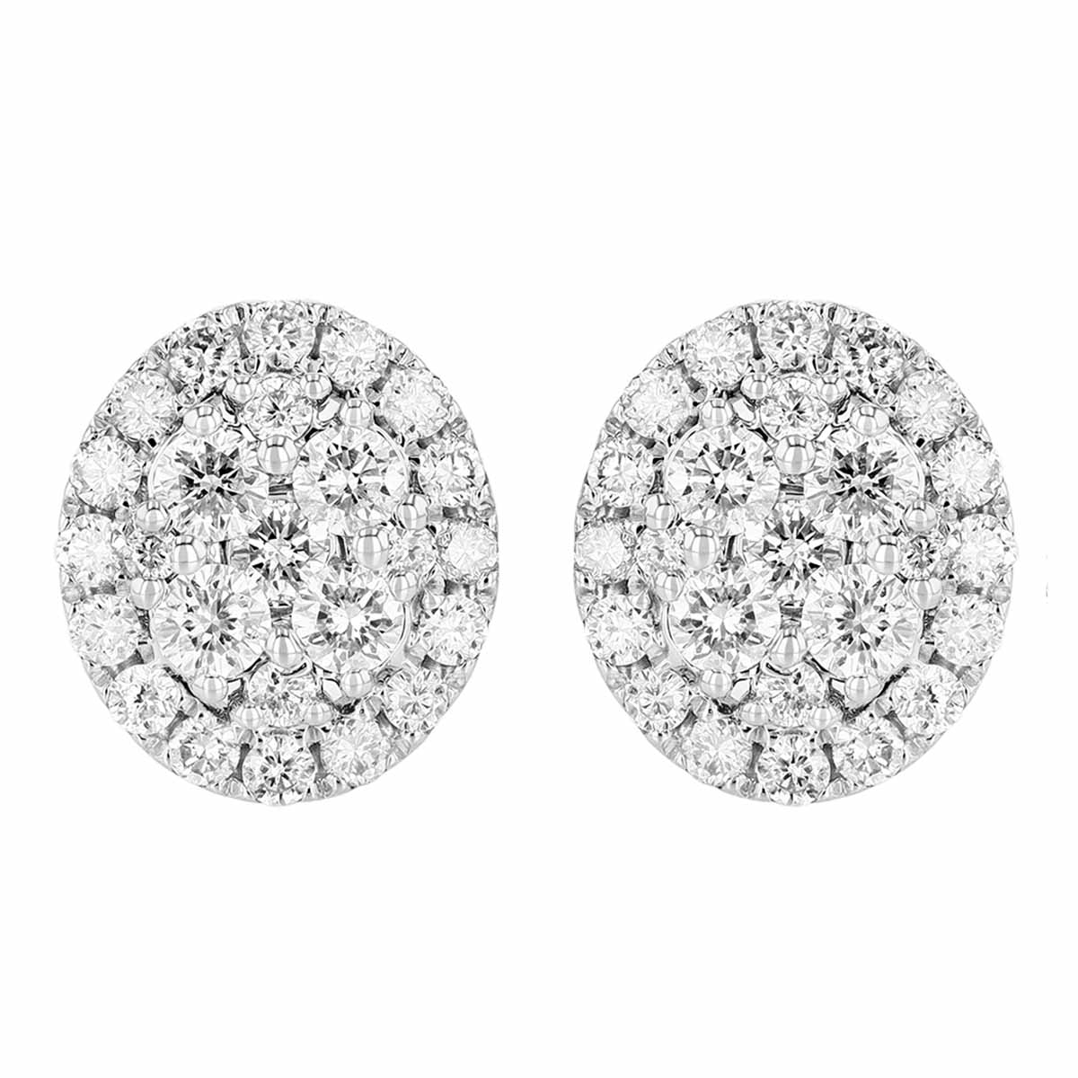 Diamond Pave Cluster Oval Stud Earrings in White Gold