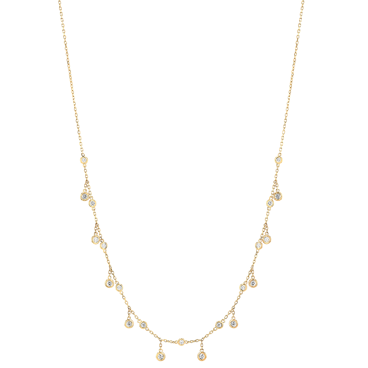 Diamond Bezel & Drop Station Necklace in Yellow Gold, 17