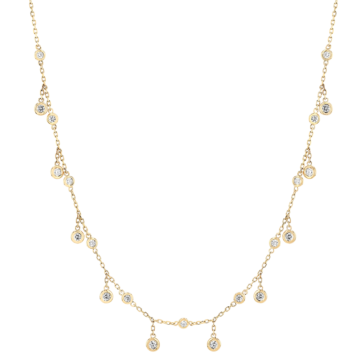Diamond Bezel & Drop Station Necklace in Yellow Gold, 17