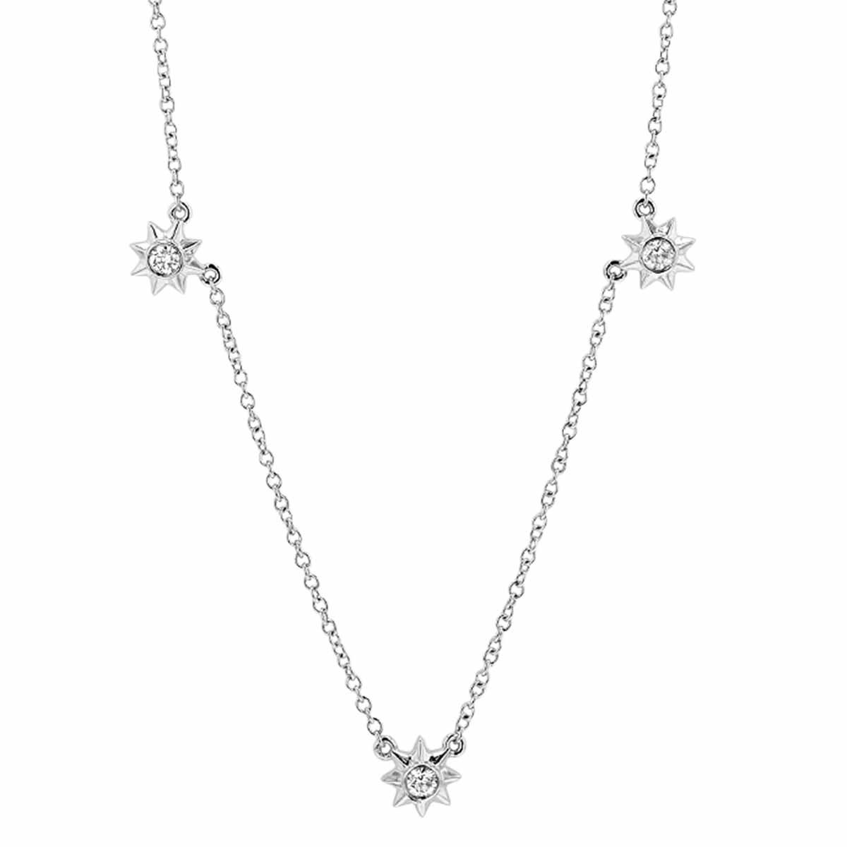 Diamond Star Station Necklace in White Gold, 18