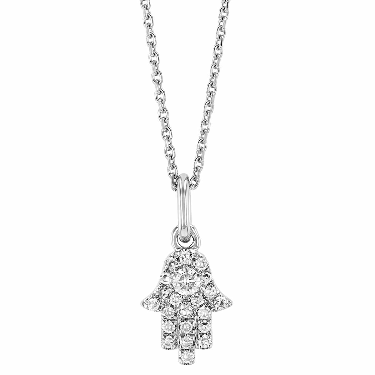 Diamond Pavé Hamsa Pendant in White Gold, 16
