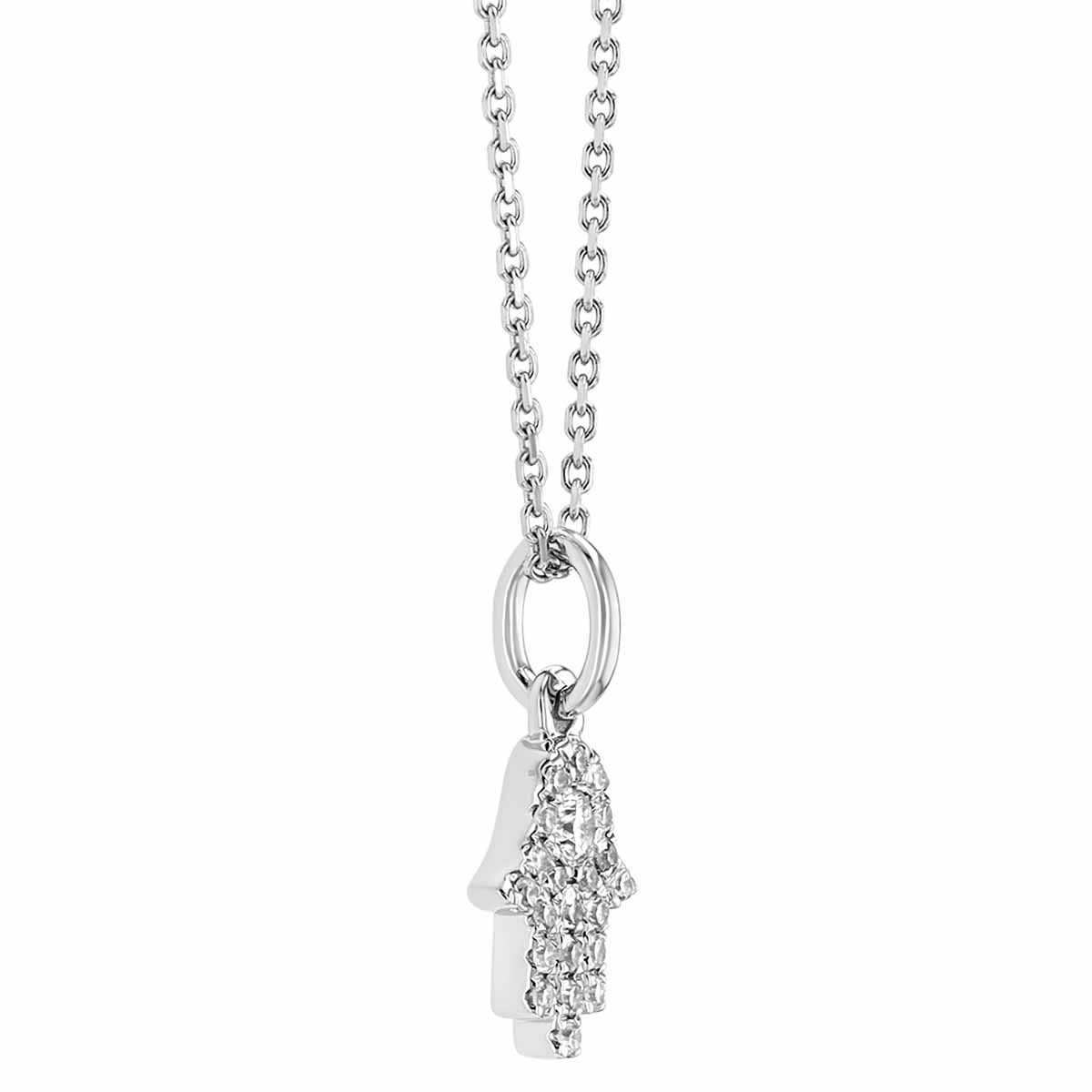 Diamond Pavé Hamsa Pendant in White Gold, 16