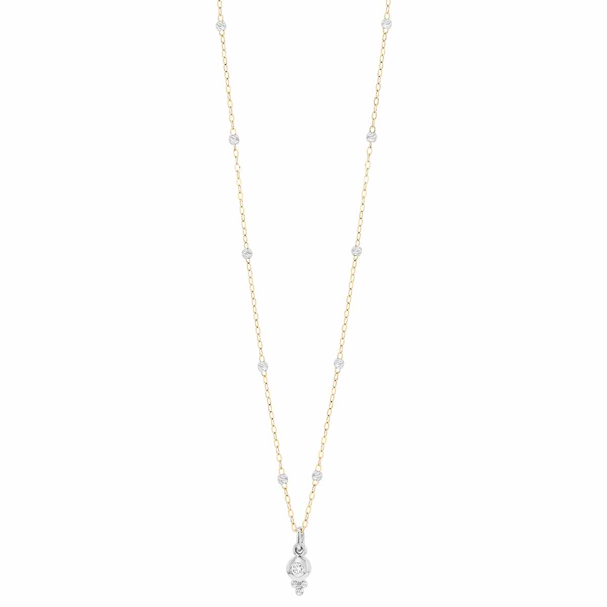 Diamond Bezel Pendant & Bead Station Necklace in Two Tone, 18