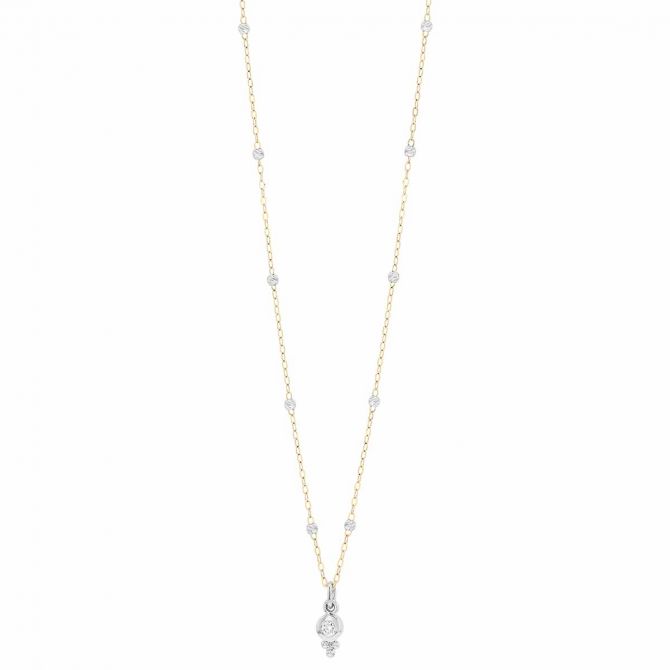 Diamond Bezel Pendant & Bead Station Necklace in Two Tone, 18"