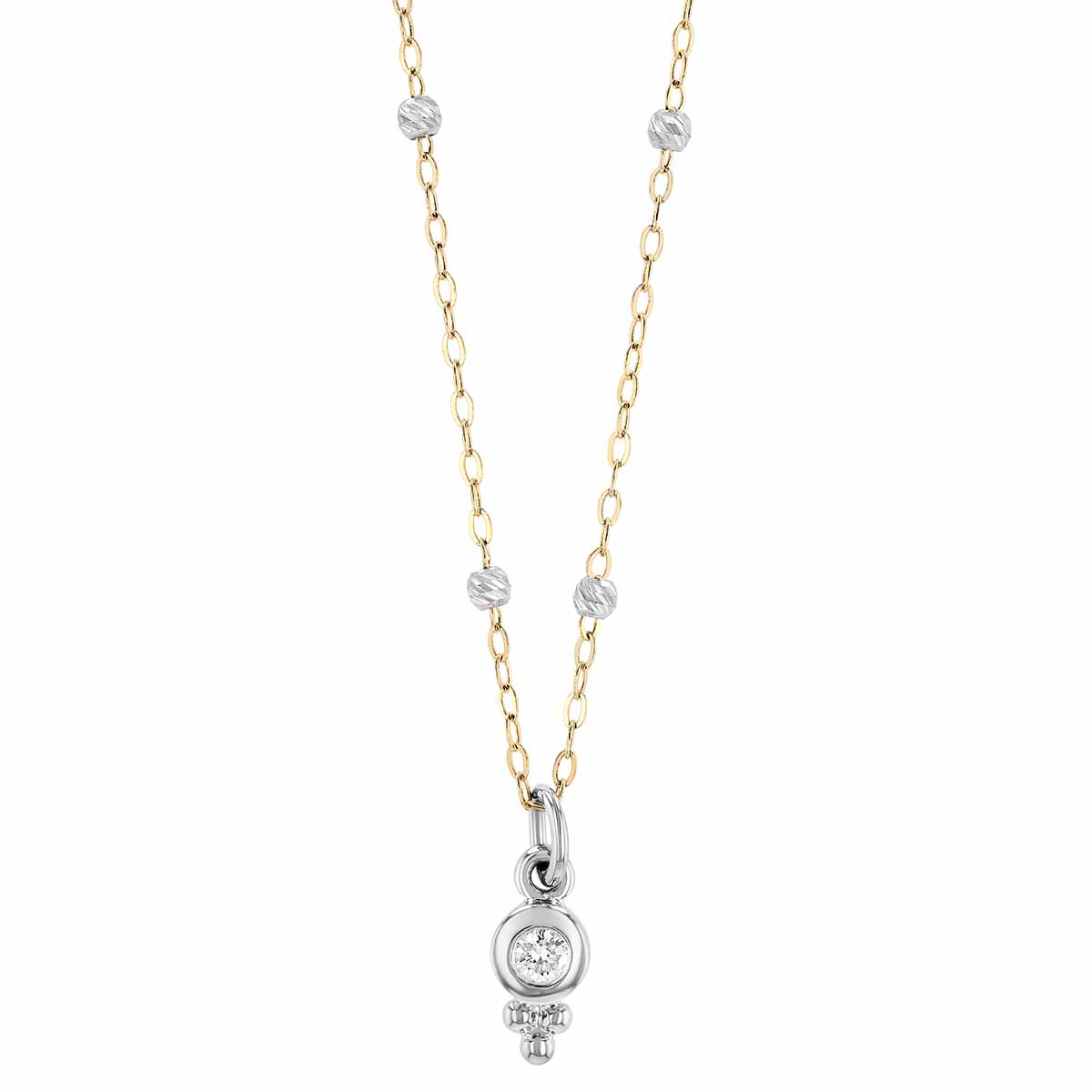 Diamond Bezel Pendant & Bead Station Necklace in Two Tone, 18