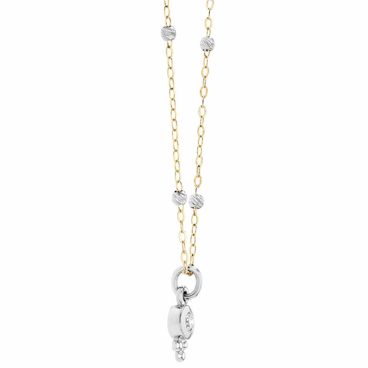 Diamond Bezel Pendant & Bead Station Necklace in Two Tone, 18