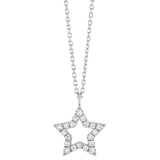 Diamond Open Star Pendant in White Gold, 18"