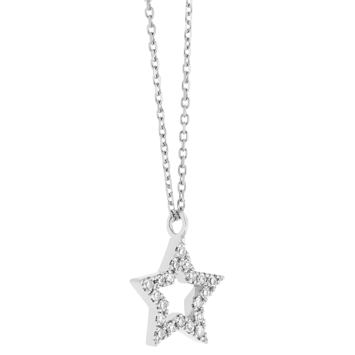 Diamond Open Star Pendant in White Gold, 18