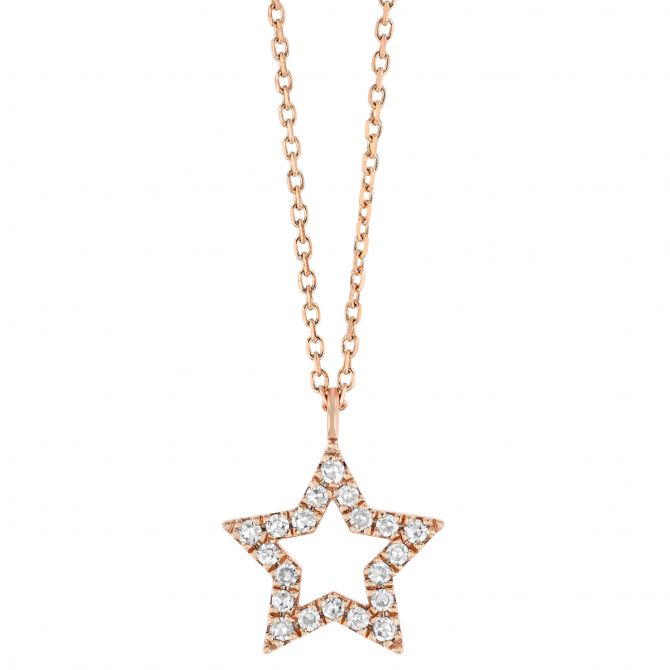 Diamond Open Star Pendant in Rose Gold, 18"