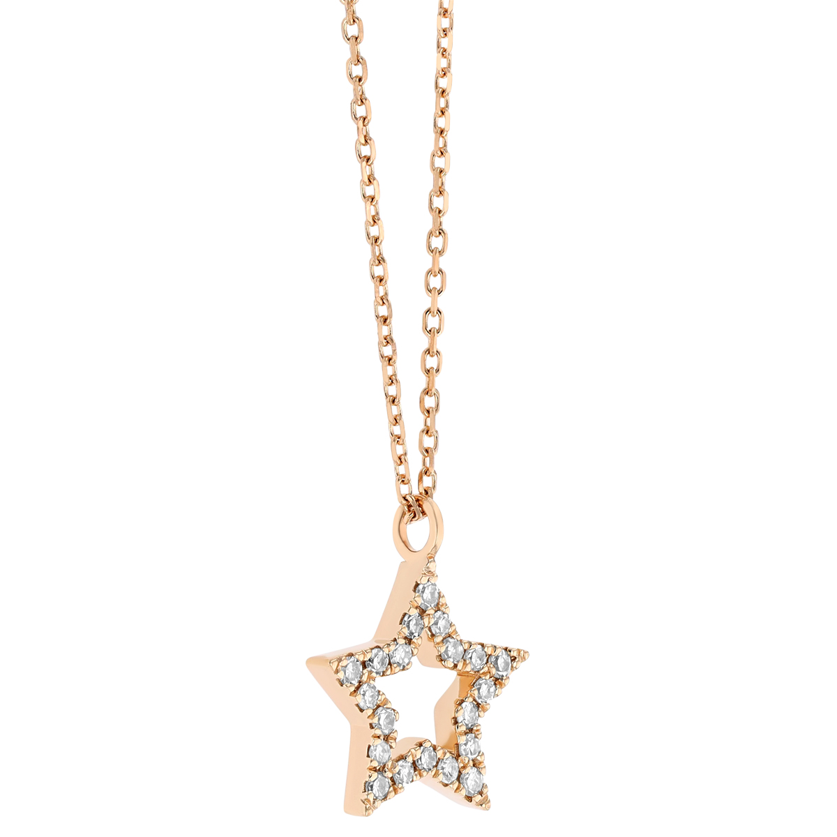 Diamond Open Star Pendant in Rose Gold, 18