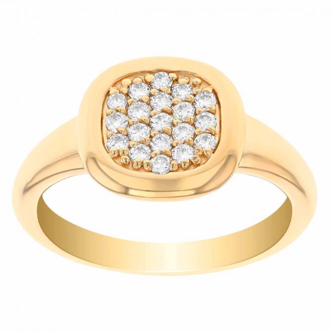 Diamond Pavé Cushion Shape Ring in Yellow Gold