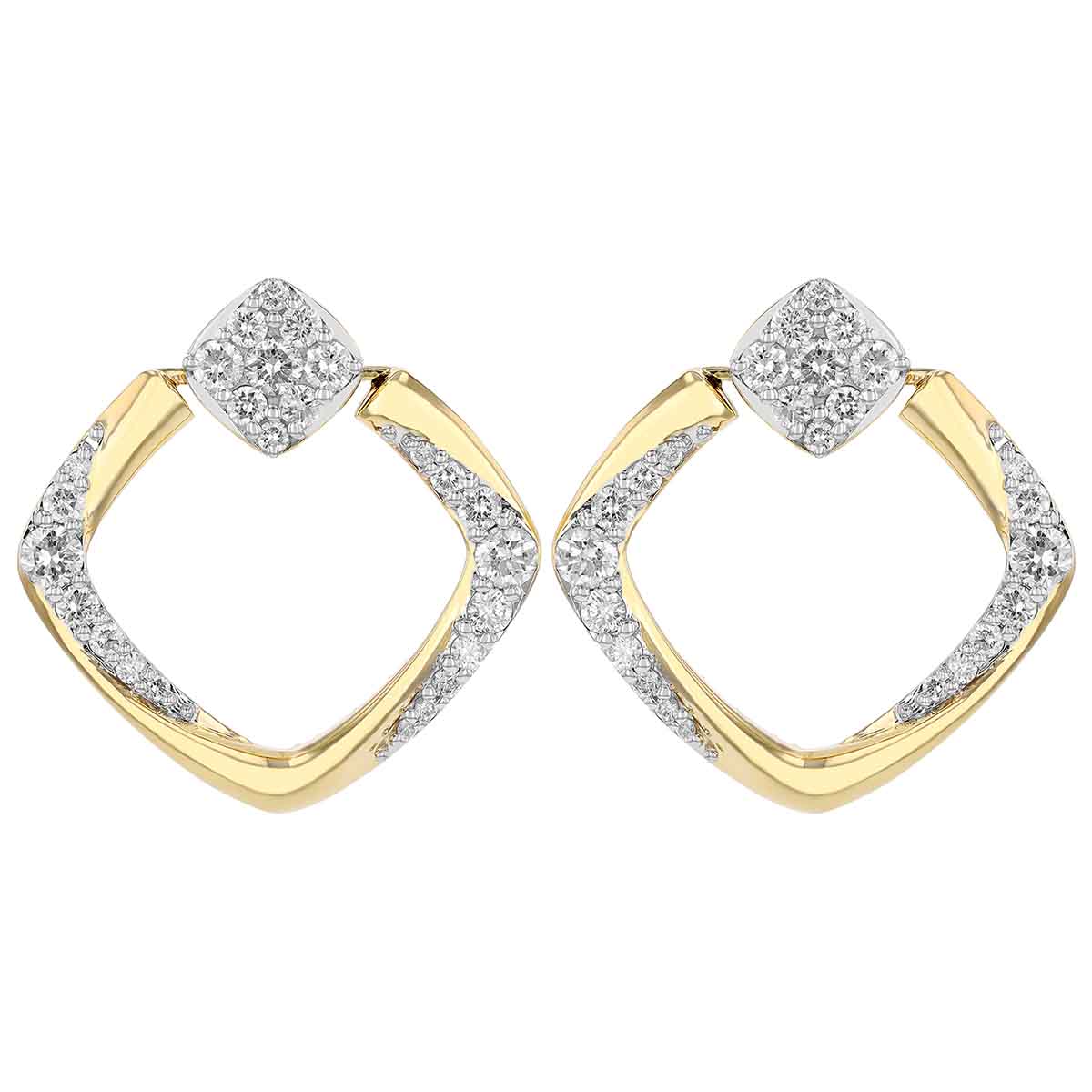 Diamond Pavé Swirl Square Drop Earrings in Yellow Gold