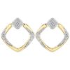 Diamond Pavé Swirl Square Drop Earrings in Yellow Gold