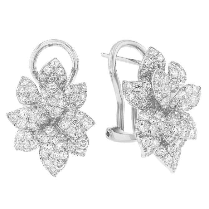 Diamond Pavé Flower Petal Drop Earrings in White Gold