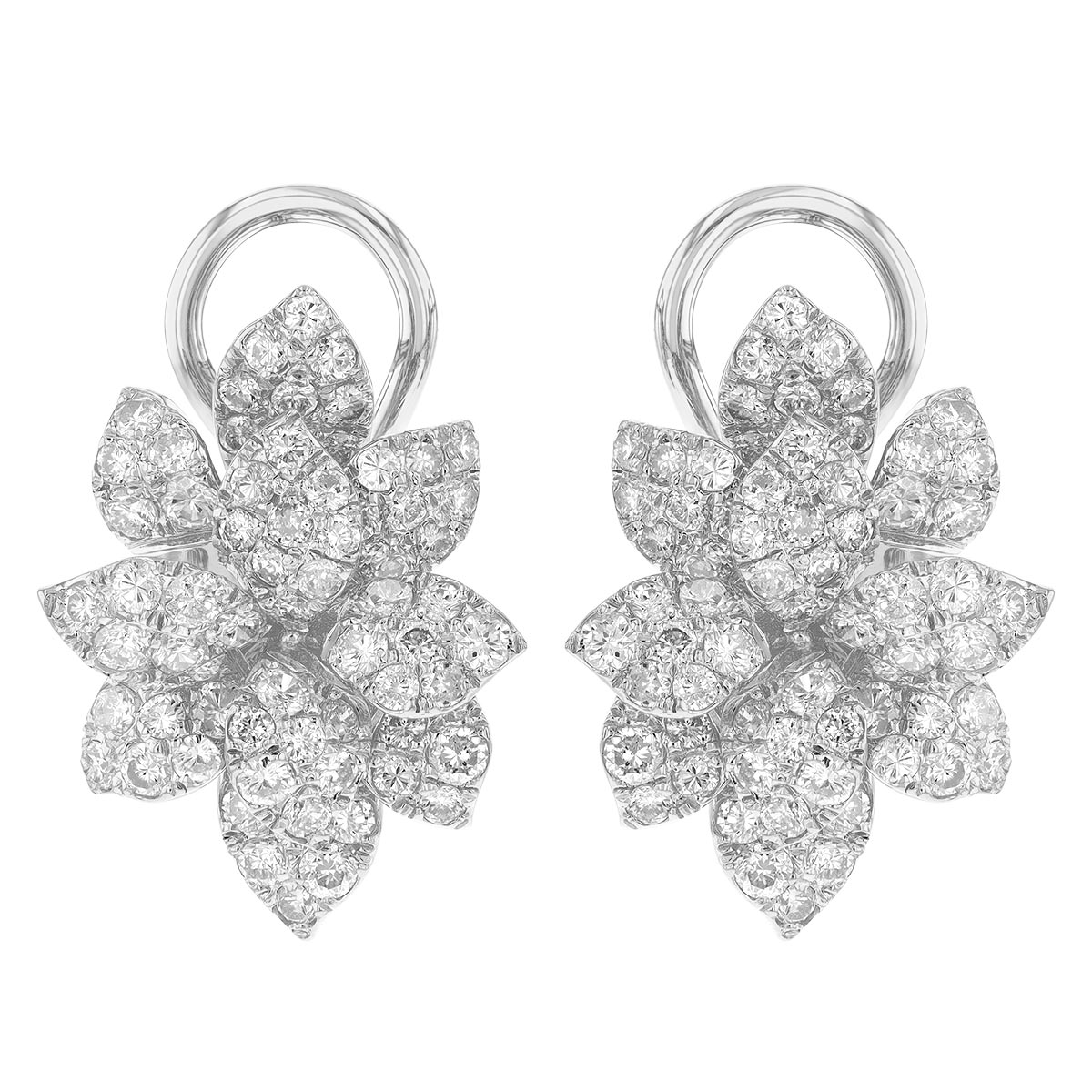 Diamond Pavé Flower Petal Drop Earrings in White Gold