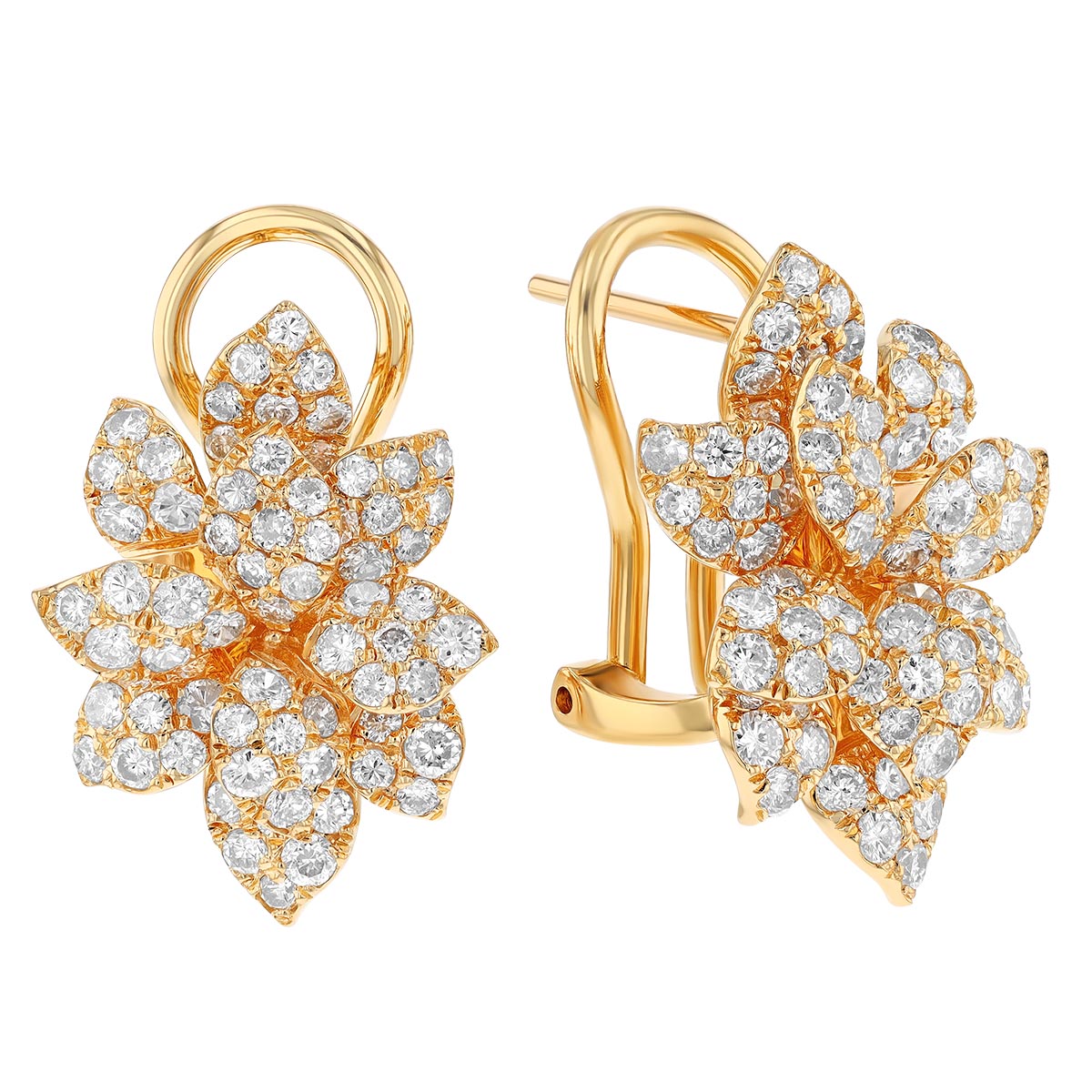 Diamond Pavé Flower Petal Drop Earrings in Yellow Gold